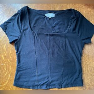 Olive & Oak Women’s Black Short Sleeve Corset Tee Large Square Neck Stretch Soft